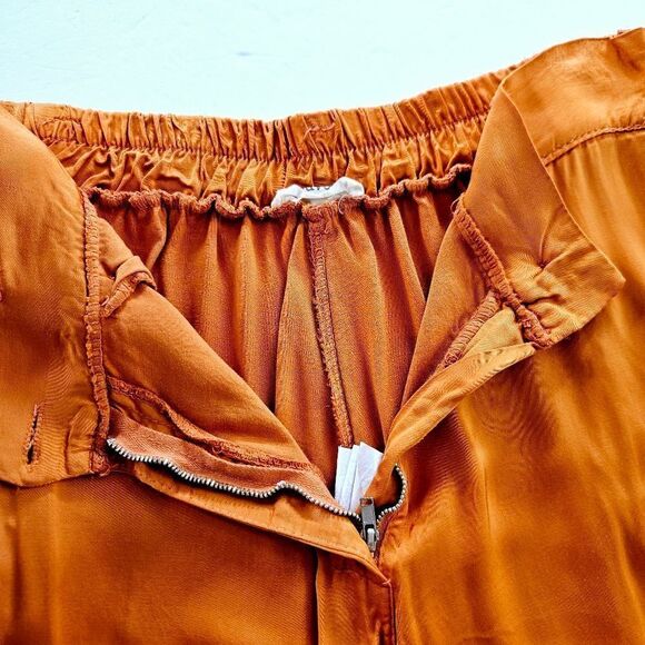 2uves Spain Wide Leg High Waist Pleated Satin Elastic Back Trousers in Orange M - Picture 7 of 8